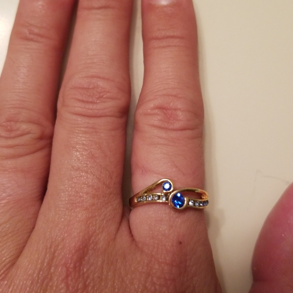 Nib 925 Gold Sapphire & Diamond Ring Size 6 - Picture 2 of 8